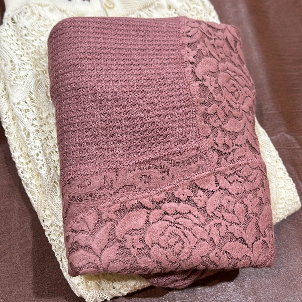 NWT Long sleeve waffle knit with lace trim Dusty Rose Womens Sz M $68 - Picture 8 of 12